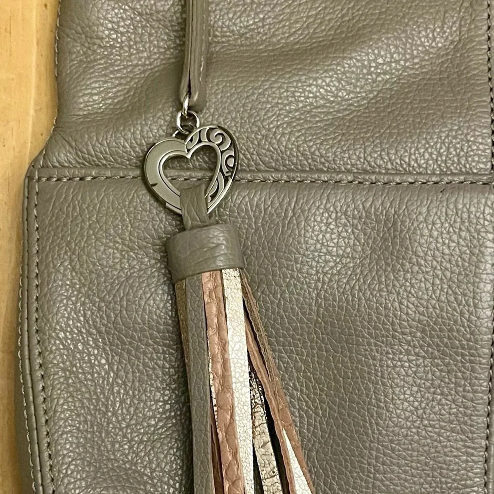 Brighton Taupe Leather Crossbody Bag with Braided Strap & Heart - Picture 4 of 16